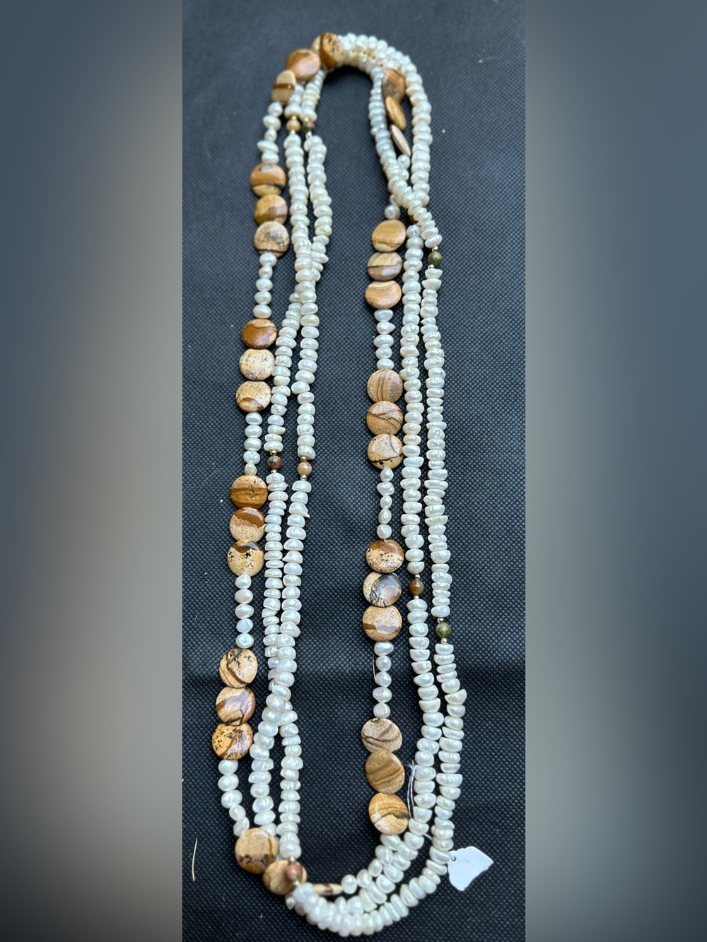 3 strand set of freshwater pearl necklaces brown tone and brown stones